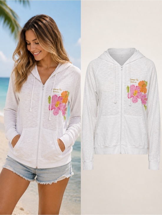 Disney Cruise Line Tops - Disney Cruise Line | Castaway Cay Bahamas | Floral Zip Hoodie | Medium